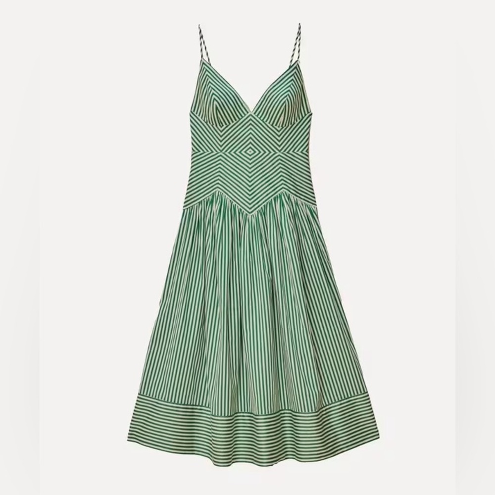 FARM Rio Green and White Striped Midi Dress